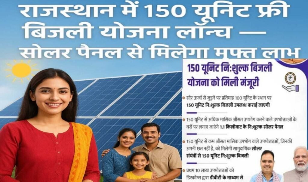 राजस्थान में नई योजना: अब हर महीने 150 यूनिट फ्री बिजली — सोलर पैनल से मिलेगा फायदा